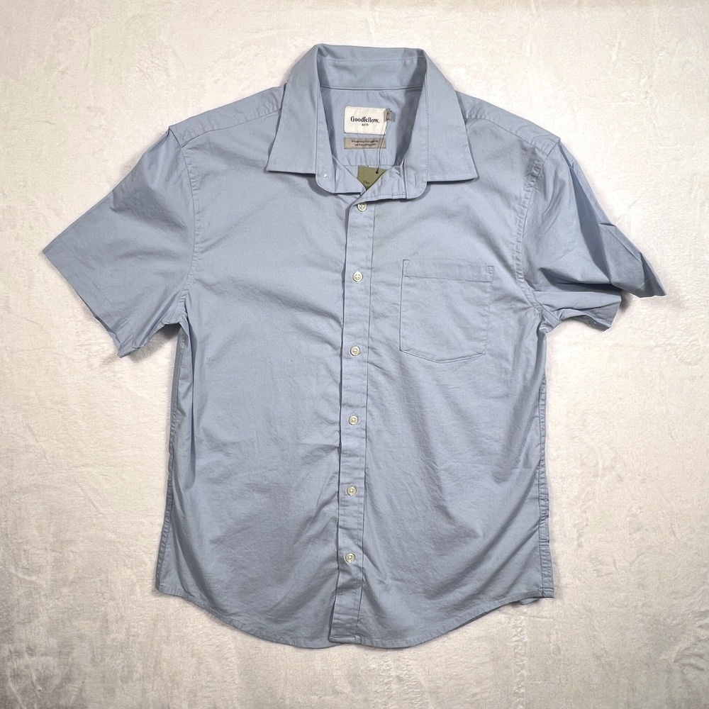 Goodfellow & Co Mens SS Poplin Shirt Clean Blue Standard Fit Small New With Tags